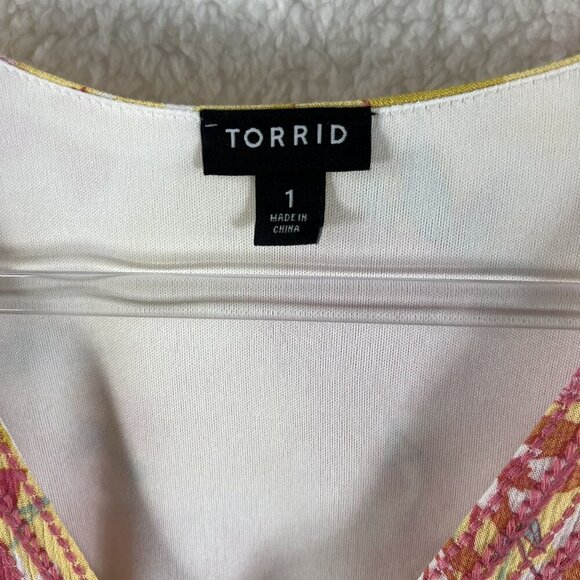 Torrid Womens 1X Floral Embroidered Midi Dress Smocked Waist Balloon Sleeve Boho - Picture 10 of 13